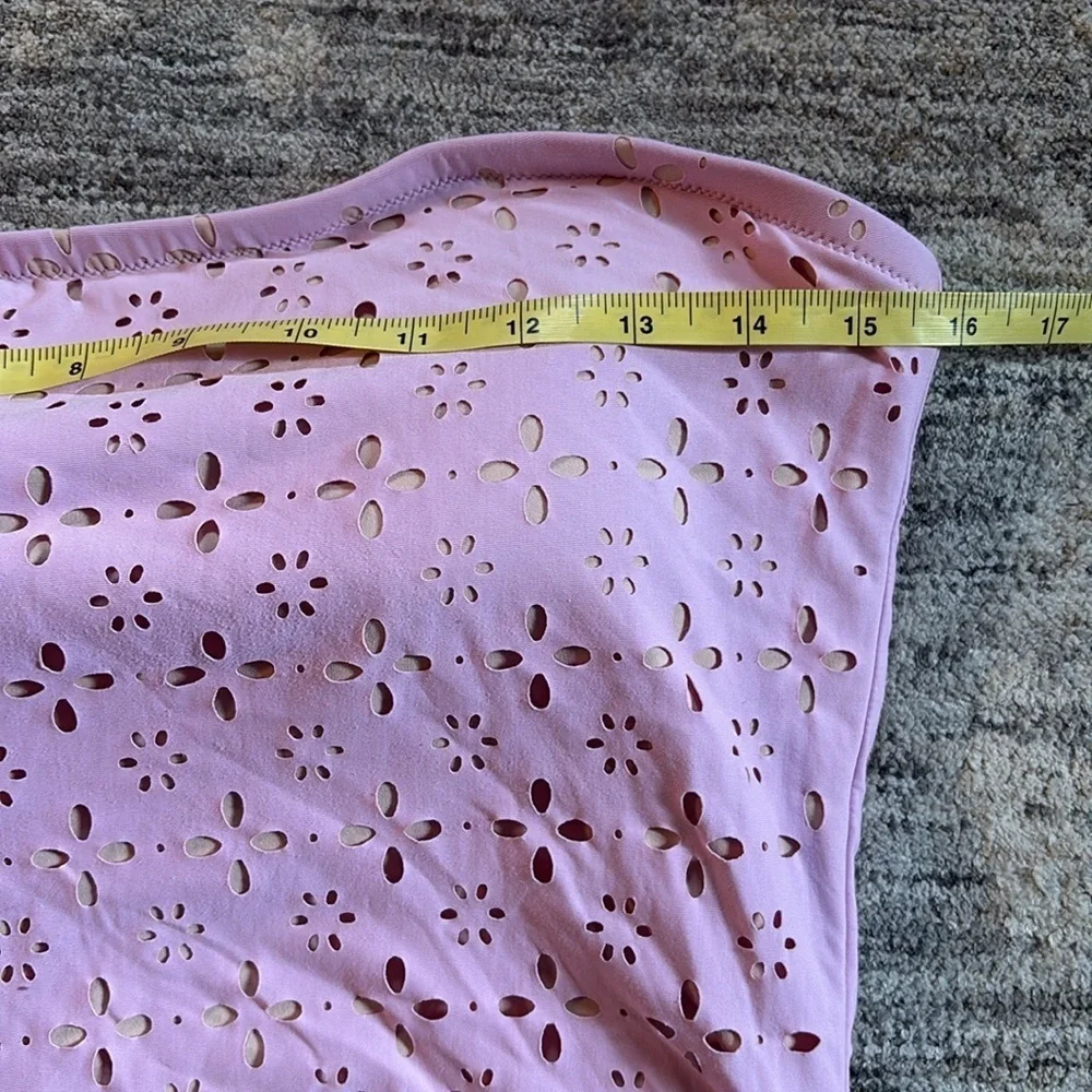 J. Crew Purple One Piece swim suit - cutout floral design - strapless - medium